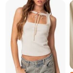 edikted Elegant Cream Tie-Front Women's Top